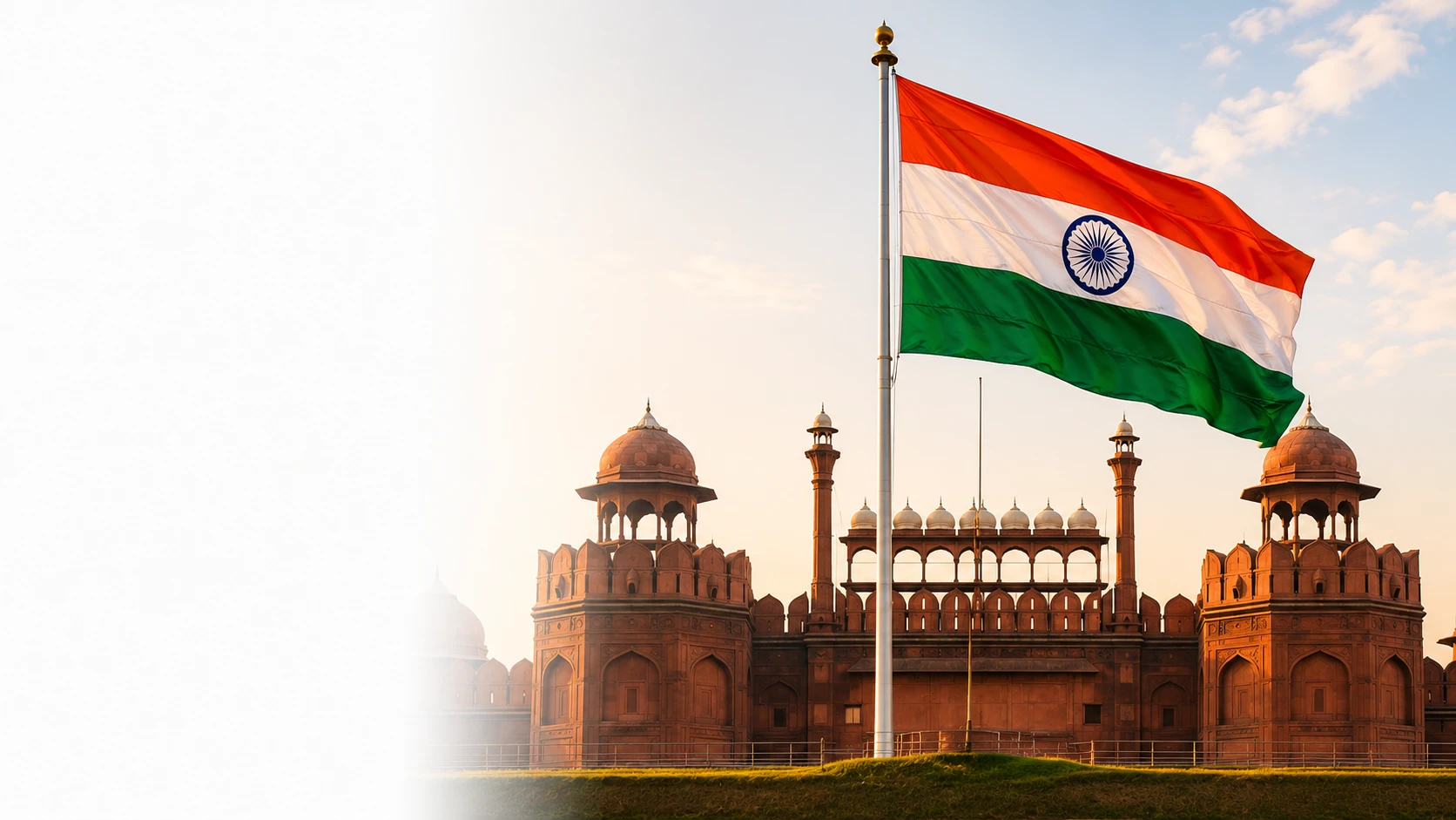 Indian national flag flying high at the Red Fort